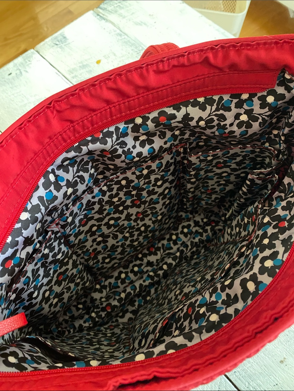 Vera Bradley Bright Red Quilted Tote with Front Zip Pocket - Picture 7 of 9